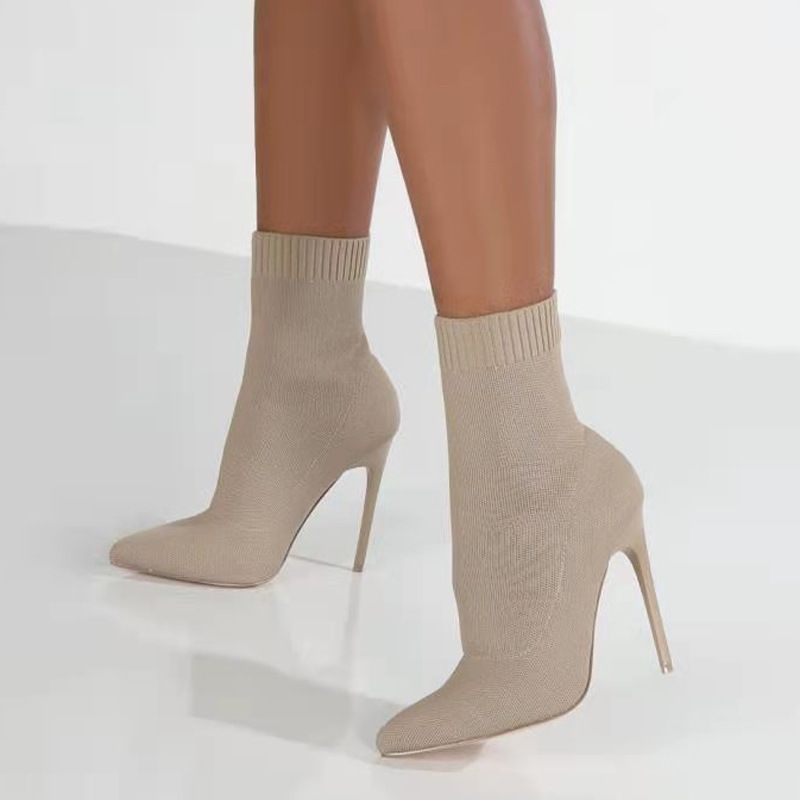 Plus Size Shoes Women's Stretch Knit Over-the-Knee Boots With Pointed Toe And High Heel For Autumn Winter Flyknit Elastic Wool Slip On Peep Toe_voghion.com