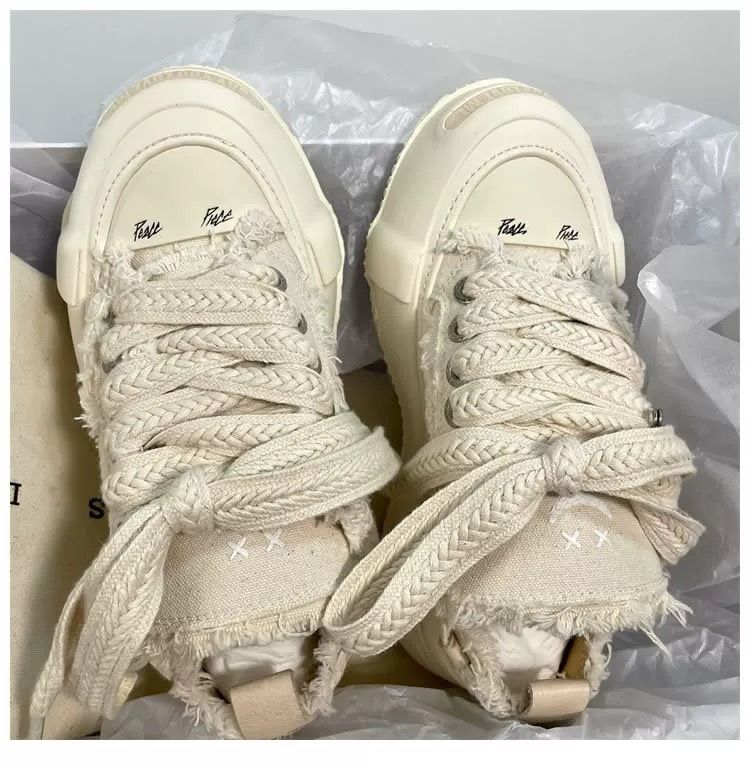 Scarpe vulcanizzate con aumento di altezza, stile Wu Jianhao, in tela di cotone con motivo zucchero filato, per donna, modello Hidden 2.0, con sorriso aperto, per coppie di mendicanti_voghion.com