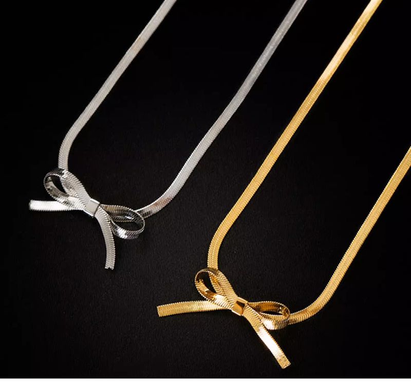 Bow Choker Necklace - Flat Snake Chain Collar (Adjustable Minimalist Gift Box Included)_voghion.com