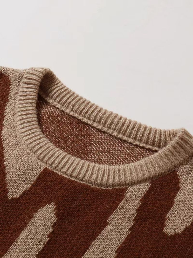 Unisex Color-Block-Pullover – Übergroßer Baumwoll-Leinen-Strick (S/M/L/XL, Retro-Paar-Stil, Weiß-Schwarz/Schwarz-Weiß/Grau-Schwarz/Khaki/Blau-Weiß)_voghion.com