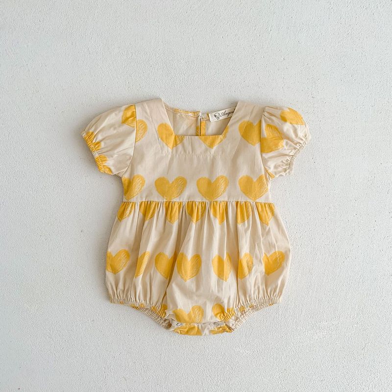 Instagram Summer New Korean Edition Baby Short sleeved Love Cute Crawling Clothes for Girls with Small Square Neck Bag_voghion.com