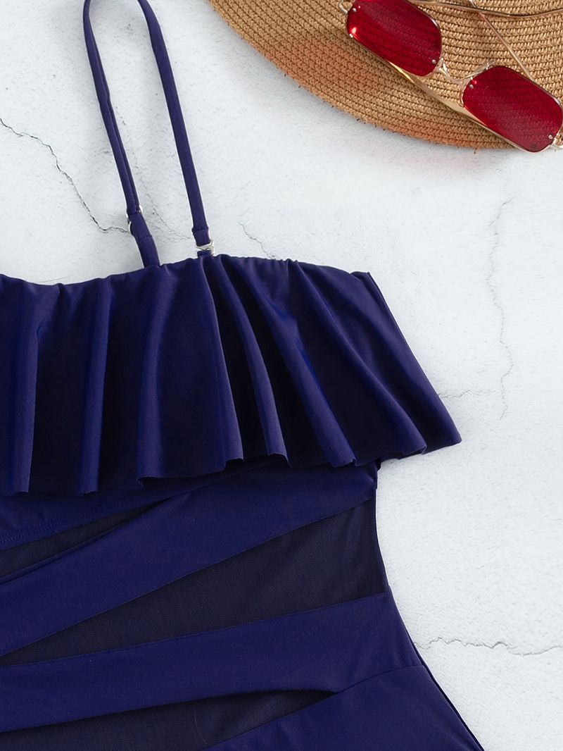 2025 nou, lemn multicolor, marginea urechii, plasă cu un umăr, costum de baie sexy dintr-o singură bucată, bikini pentru comerț exterior european și american_voghion.com