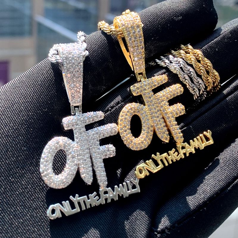 Men's Jewelry Hip Hop Letter Pendant OTF CZ Stone Gold Silver Chain Necklace Trendy Urban Streetwear Accessory Jewelry_voghion.com