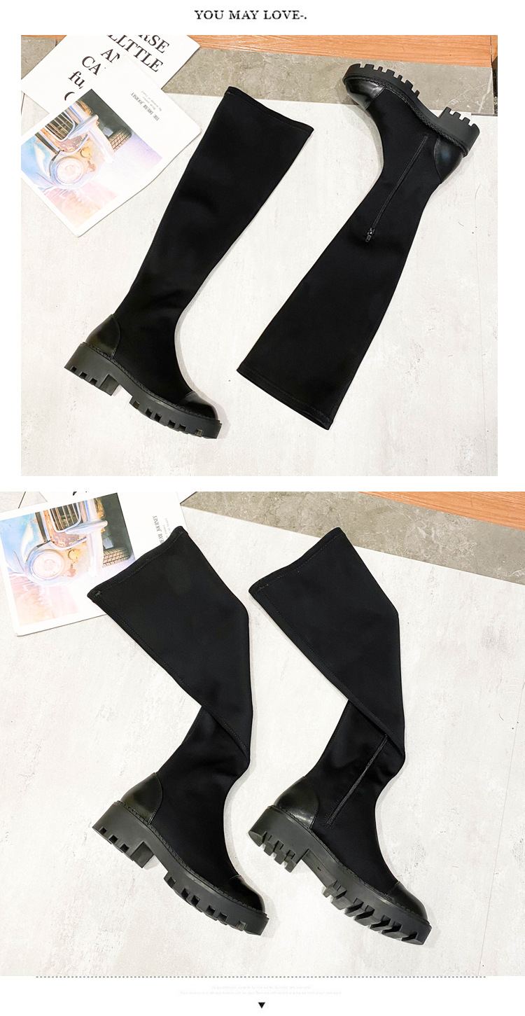 Otoño Invierno botas por encima de la rodilla botas de mujer punta redonda de cuero patchwork tubo largo botas mujer tacones medios-altos plataforma_voghion.com