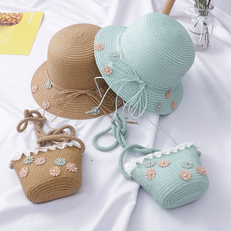Set di borse a tracolla piccole e carine in paglia per bambini in stile coreano primaverile ed estivo, cappello da pescatore per ragazza,_voghion.com