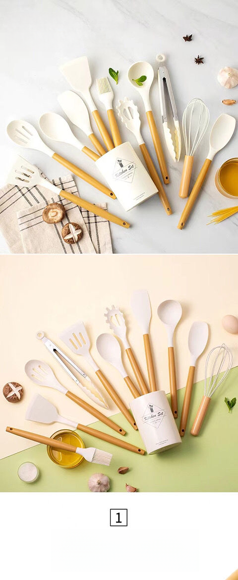 PP Handle Silicone Kitchen Utensils 12-Piece Set Non-Stick Spatula Cooking Tools Kitchenware_voghion.com