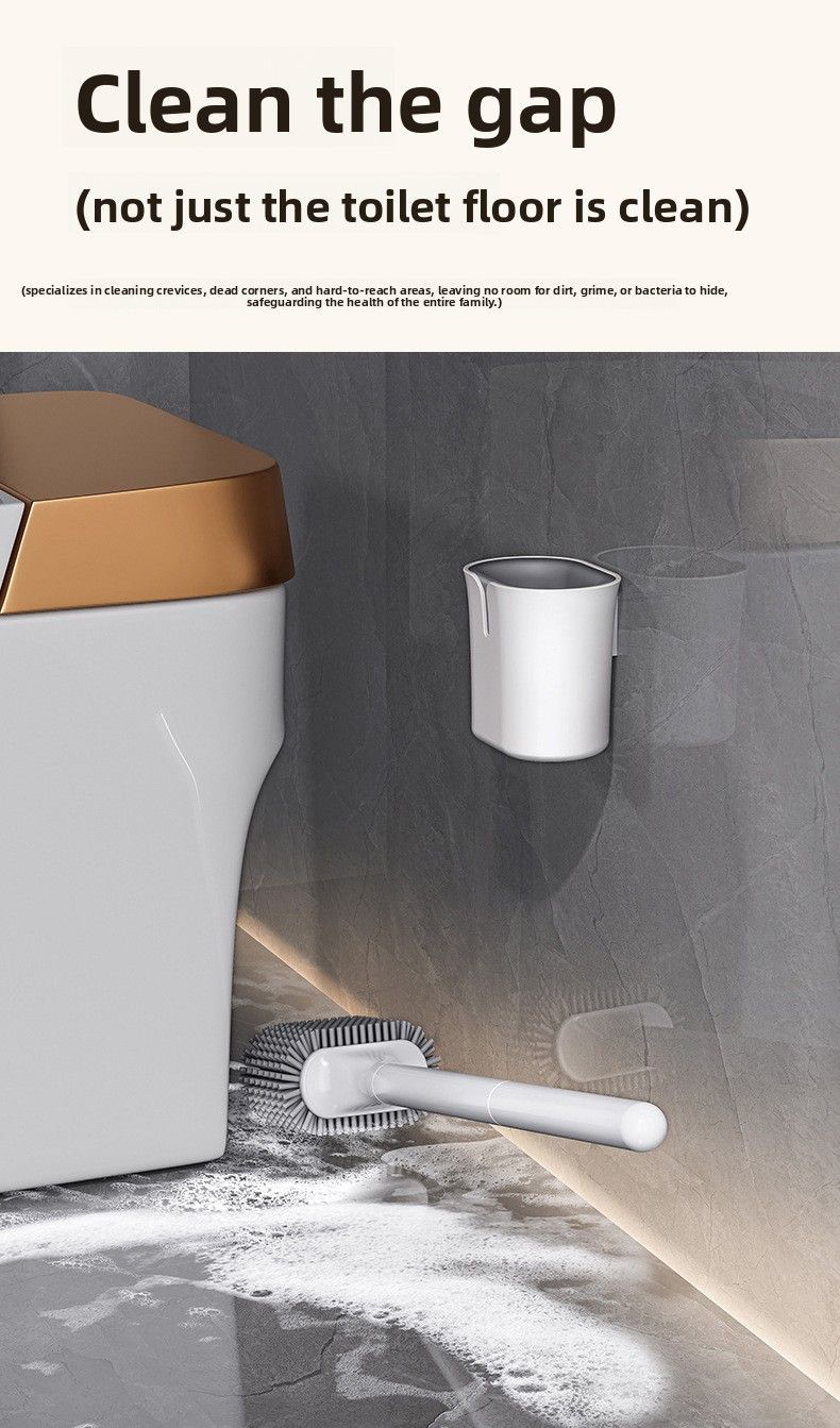 No Dead Angle Household No-Drill Toilet Brush Wall-Mounted Bathroom Silicone Set Cleaning Magic Tool_voghion.com