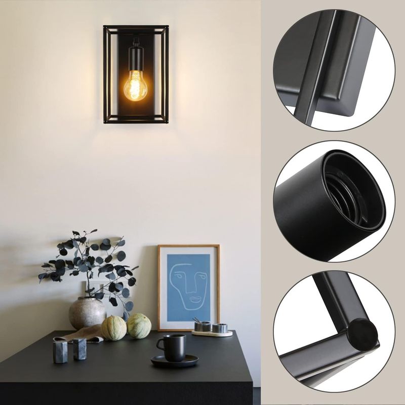 Glitzerlife Wandleuchte Innen Wandlampe Schwarz - Wandbeleuchtung Vintage Schlafzimmer Treppenhaus Beleuchtung Retro Flurlampe E27 Metall Industrial Für Küche_voghion.com