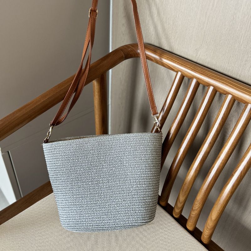 Borsa a secchiello con tracolla singola, grande capacità, in tessuto a mano, da spiaggia, da donna, 2024_voghion.com