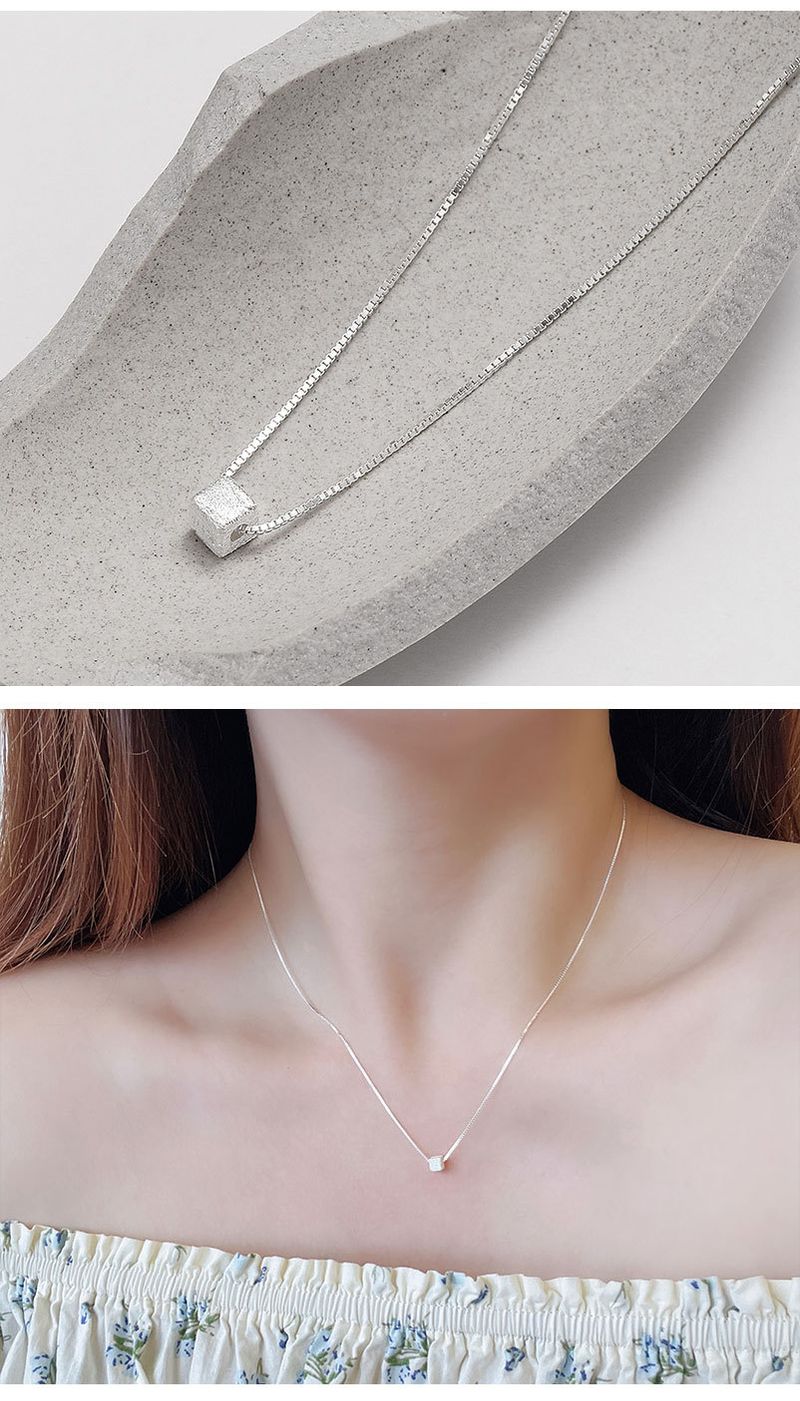 Collana da donna in argento Sterling S925 con piccolo quadrato, stile semplice ed estivo, versatile, stile Ins, con catena a clavicola e collana a nicchia Dopamine_voghion.com