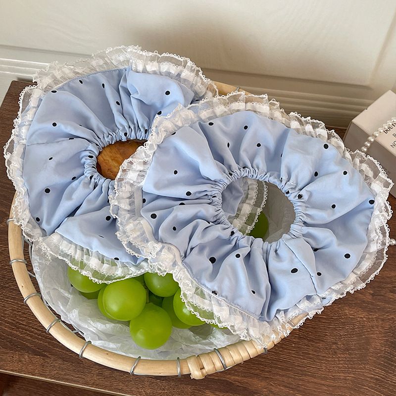 Accessori per capelli elastici grandi con coda di cavallo per ragazze di alta qualità, con riccioli per capelli a pois e bordo in pizzo estivo_voghion.com