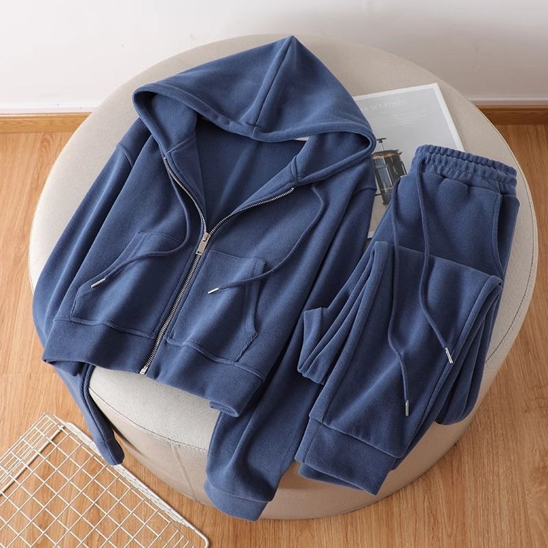 Damenbekleidung Weißer Herbst und Winter Neuer Freizeitanzug Studenten des College-Stils Lockerer Pullover Weites Bein Sport Zweiteiliger Anzug für Damen_voghion.com