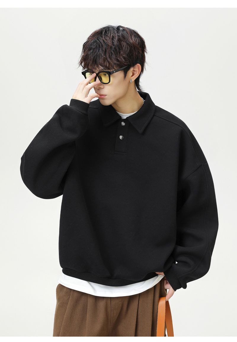 Herrenbekleidung Schwere Textur Revers Sweatshirt Herren Herbst Silhouette Retro Leicht Luxus Altes Geld Langarm Polo Pullover Jacke_voghion.com