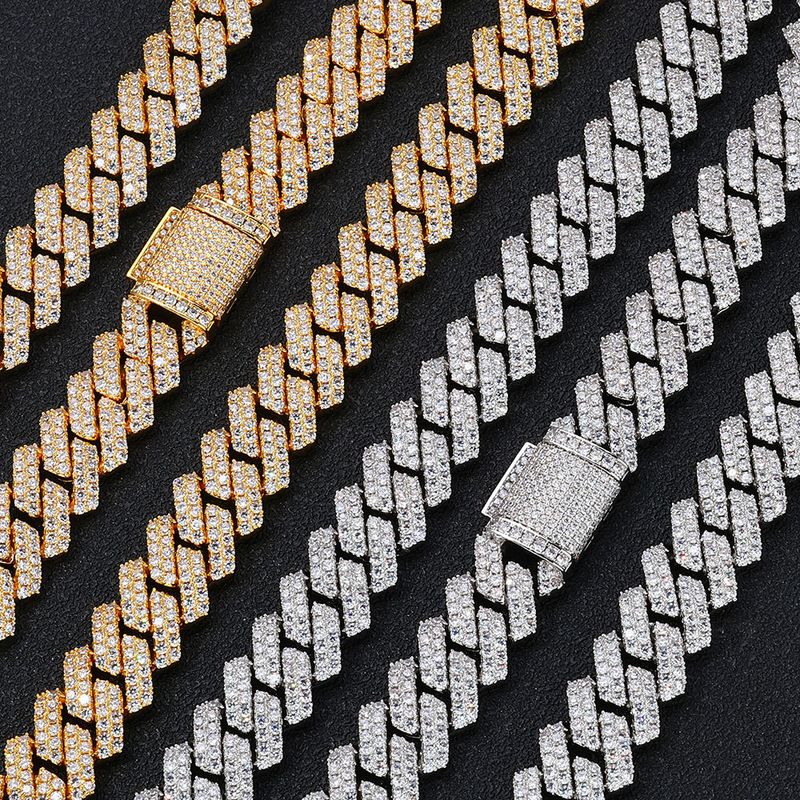 Men's Jewelry Hip Hop Necklace 14mm Copper Inlaid Zircon Diamond Cuban Chain Cross Border Trendy Men's Bracelet Jewelry_voghion.com