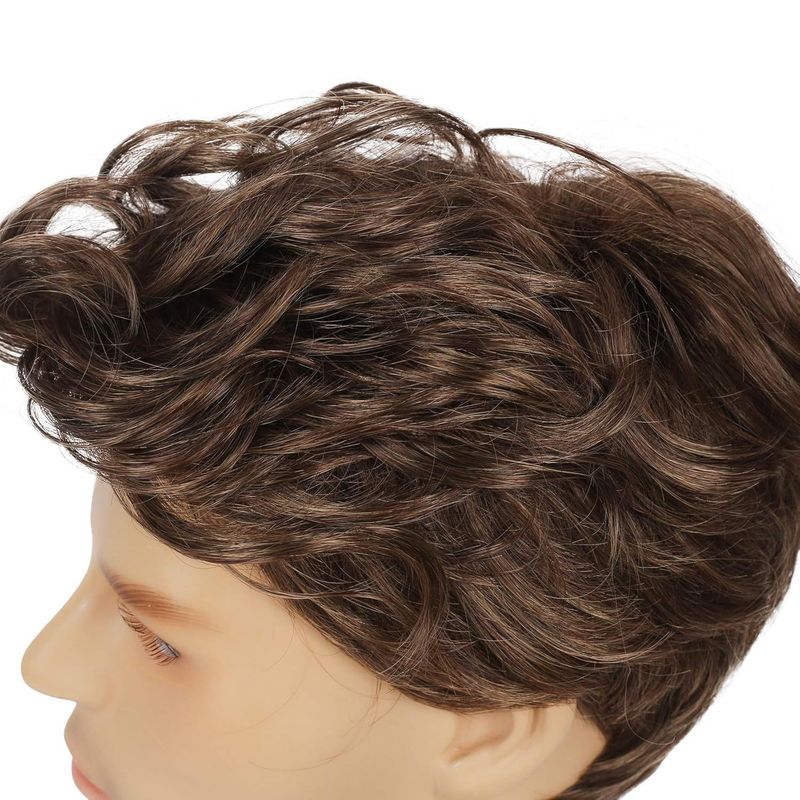 Perruque homme cheveux beaux cheveux bruns cheveux courts bouclés longue frange bouclée cheveux courts perruque naturelle bouclée_voghion.com