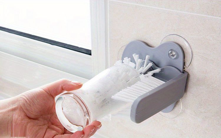 1pc Sink-Mounted Cup Scrubber - Multifunctional Glass & Container Cleaner - Dual-Action Brush For Kitchen & Toilet - Essential Home Gadget_voghion.com