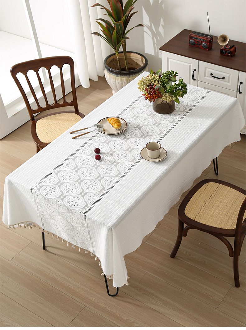French Romantic Thick Tablecloth - Elegant White For Dessert Table, Home Decor & Hotel Use, Dustproof & Stylish_voghion.com