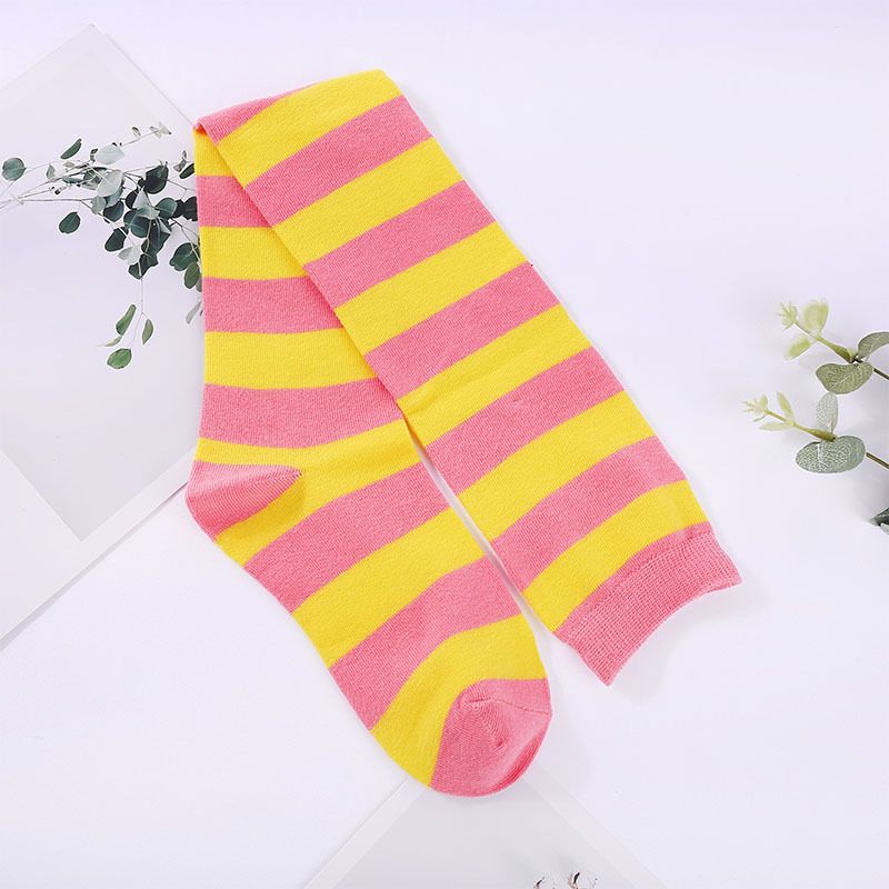Spring Summer Japanese Korean Over-the-Knee Youthful Girl Style Long Tube Cotton Fashionable Thick Striped Women's Socks_voghion.com