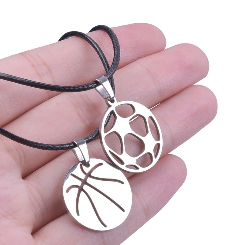 Sports Pendant Necklace Stainless Steel Necklaces For Women Men Accessories Leather Rope Basketball Football Charm_voghion.com