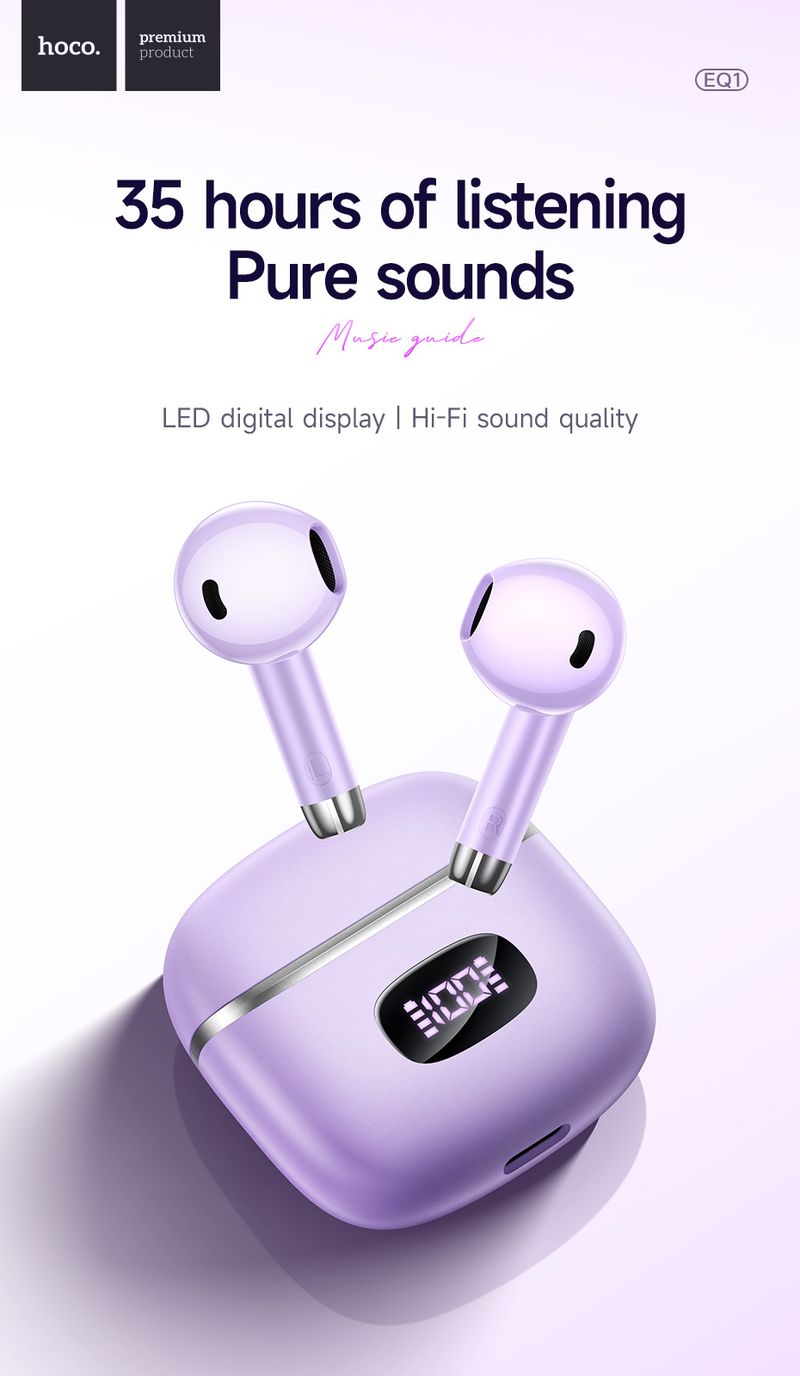 HOCO TWS Trådlösa hörlurar Bluetooth 5.3 LED Display Laddningsbox Touch Control Musik hörlurar Sportheadset för iphone_voghion.com