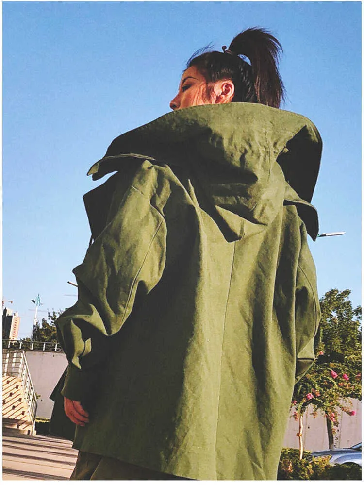 Men's Trench Coats Mauroicardi Spring Autumn Oversized Cool Black Green Khaki Windproof Windbreaker Men Hood Long Sleeve_voghion.com