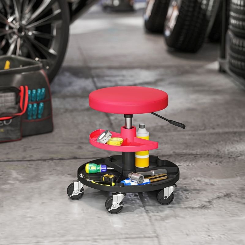 Werkstatthocker Con Rollen E Tablett, Höhenverstellbar 40-51 Cm, Bis 135 Kg, Rot_voghion.com