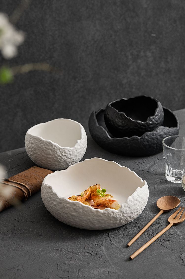 White Ceramic Soup Household Japanese Style Irregular Deep Dessert Creative Fruit Salad Bowl_voghion.com