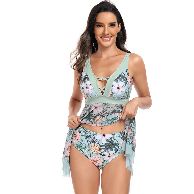 Damenbekleidung Bedruckter Rock Großer geteilter Bikini-Badeanzug_voghion.com