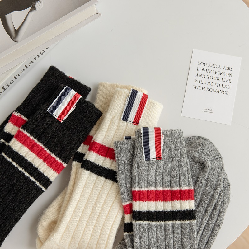 Winter Thickened Children's Three Bar Wool Ins Tide Korean Warm Pile Fabric Label Cashmere Medium Tube_voghion.com