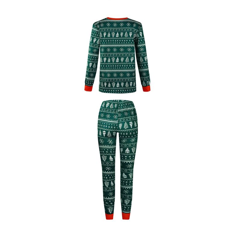 Çok Satan Noel Ebeveyn Çocuk Kıyafeti Noel Ağacı Baskılı Dikiş Kontrast Renk Ev Giyim Pijama Takımı_voghion.com