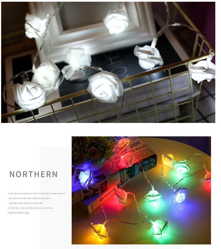 Stringa di luci colorate a LED con piccola rosa simulata, decorazione per San Valentino, matrimonio, atmosfera romantica, proposta di matrimonio, confessione_voghion.com