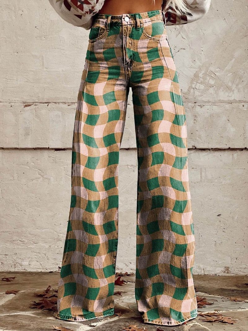 Trendy Plus Size Women's Printed Flare Pants - Stretch Denim-Like Wide Leg Trousers With 3D Patterns, Comfortable & Stylish Casual Wear_voghion.com