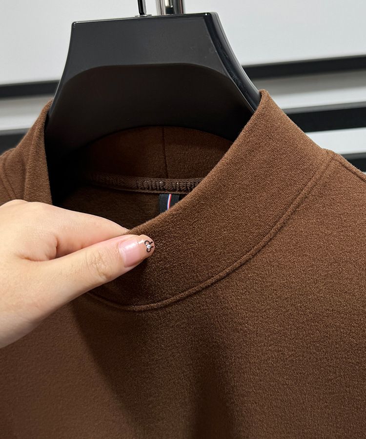 Premium Double-Layer Fleece Sweatshirt For Men – Slim-Fit Thermal Base Layer With Brushed Micro Velvet Interior, Semi-Turtleneck Winter Pullover_voghion.com