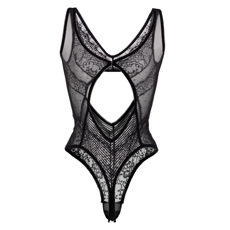 Divertente tuta in pizzo lingerie, pigiama sexy attillato e seducente, prospettiva a V profonda scavata di grandi dimensioni_voghion.com