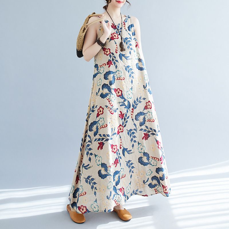 2023 Zomer Nieuwe Plus Size Dameskleding Koreaanse Versie Artistieke Losse En Afslankende Bedrukte Katoenen Linnen Mouwloos_voghion.com