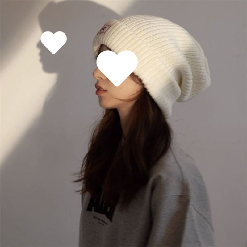 Gestapelte, locker gestrickte, warme, Ohrenschutz, vielseitige Wollmütze, trendig, kleines Gesicht, Damenmütze_voghion.com