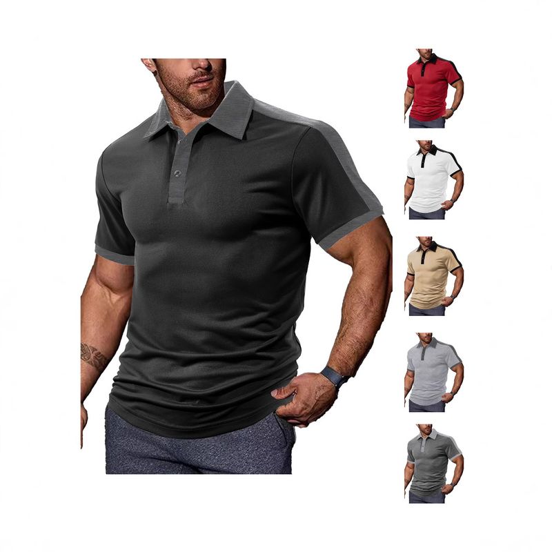 Polo da uomo a maniche corte in twill di cotone perlato, casual, estivo, di qualità imbattibile, con colletto._voghion.com