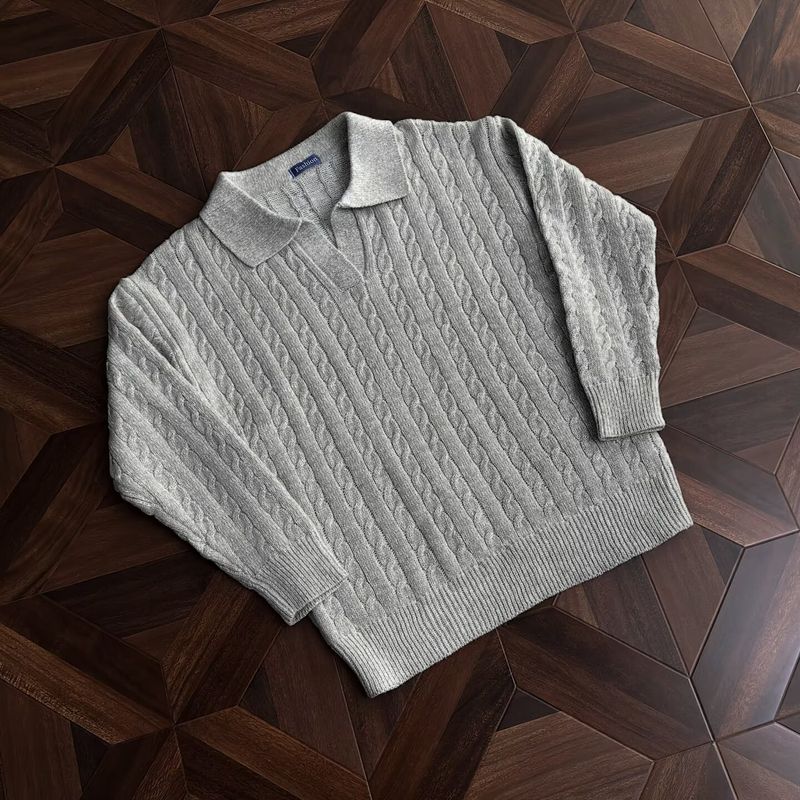 Maglione classico con colletto jacquard: intramontabile ed elegante (S-3XL, grigio/beige/blu, vestibilità comoda, lavabile in lavatrice)_voghion.com