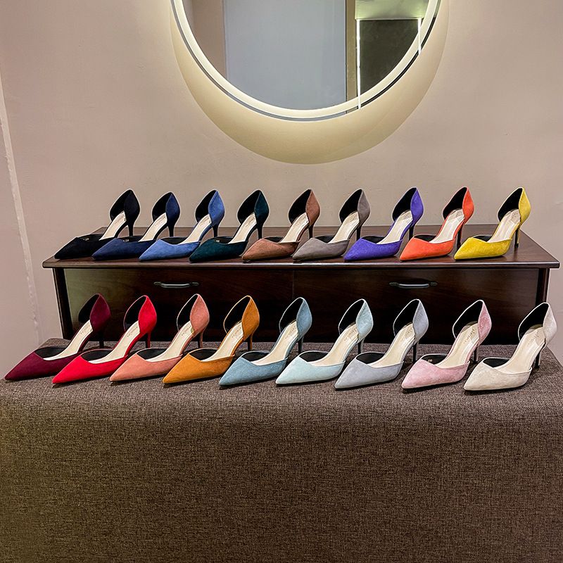 18 Colors Suede 2025 New Spring Summer Thin Heel High Heels Women 8cm Elegant Hollow Pointed Toe Single Women's Shoes_voghion.com