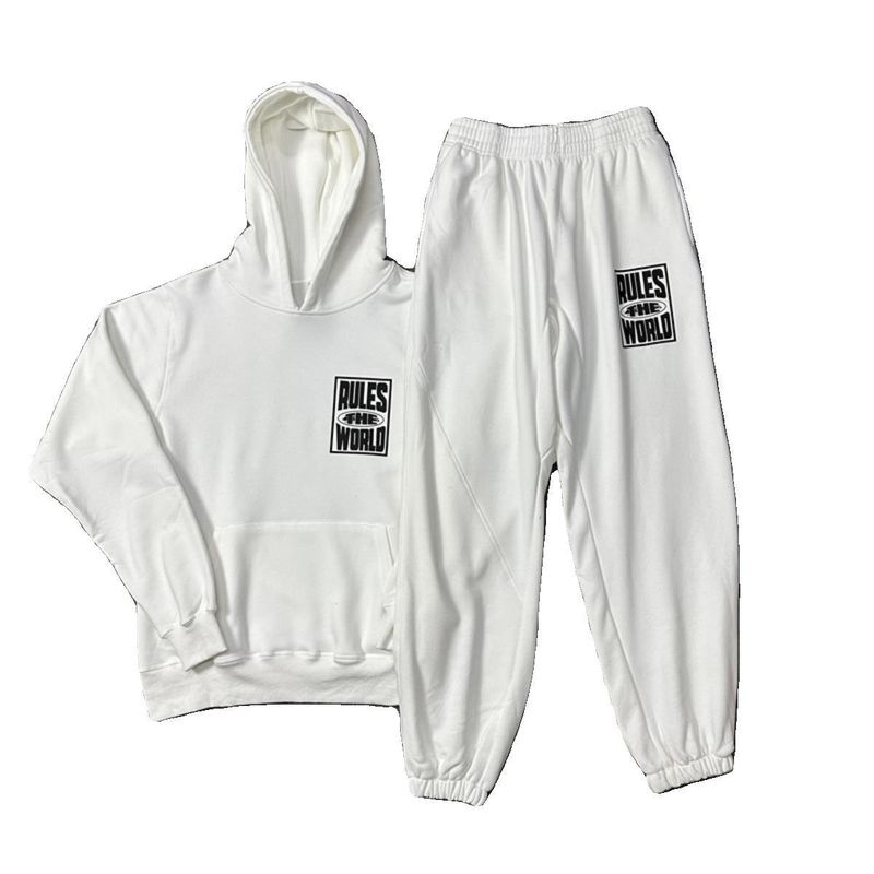 Trendy Graffiti Letter Print Set Fleece Loose Hoodie Sweatpants For Men_voghion.com