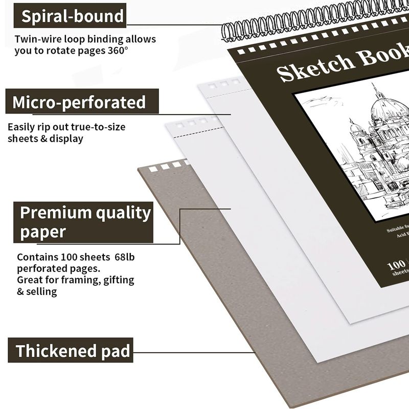 Sketchbooks 9 X12 Inch Sketchbook Thickened 200 Pages Spiral Sketchbook Children's Art Painting Blank Paper Drawing Book_voghion.com