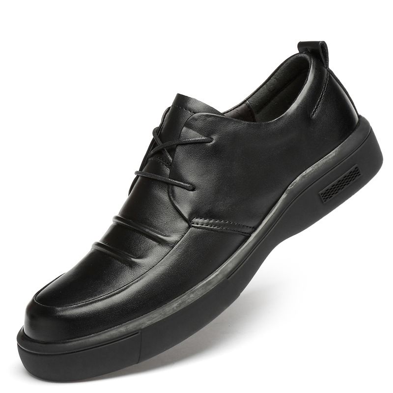 Elegante Herren-Lederschuhe mit Obermaterial und Faltenwurf, runde Schnürschuhe, Gummisohle_voghion.com