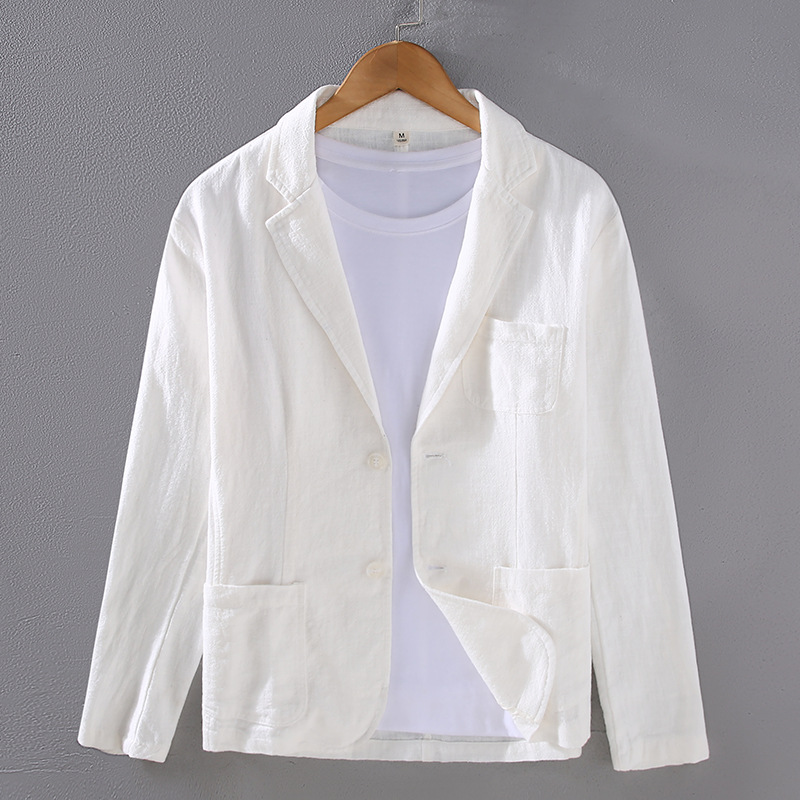 Coat men's spring and autumn men's top, high-end men's versatile personality, youth loose fitting cotton and linen casual small suit_voghion.com