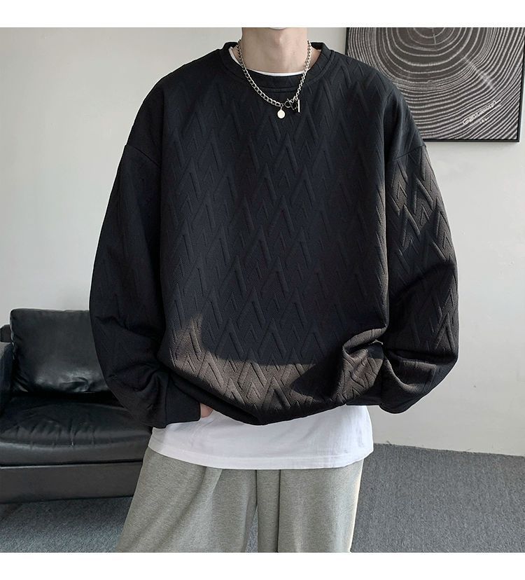 Herren-Sweatshirt mit besticktem Jacquard-Muster, langärmelig, lässig, Pullover-T-Shirt für Frühlings- und Herbstmodetrends_voghion.com