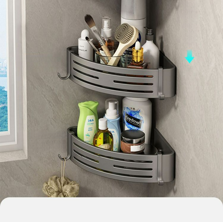 Erhöhter, bohrfreier Wandkorb, dreieckiges Badezimmerregal, Toiletten-Eckregal_voghion.com