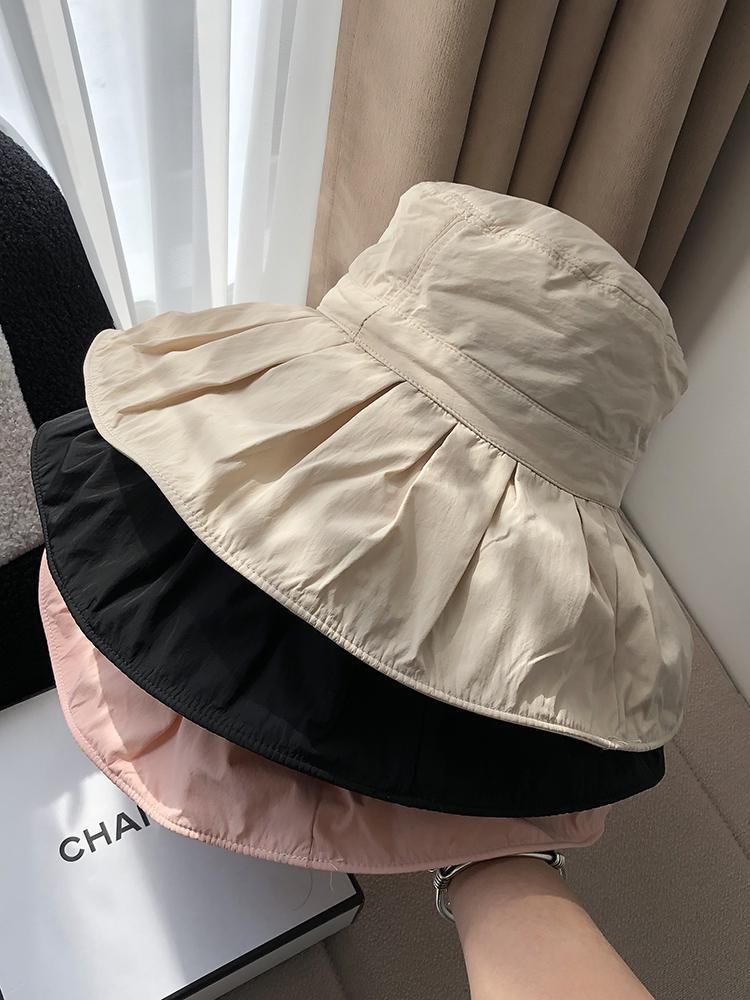 Big Eaves Plissee Bucket Hat Sommer UV-Schutz Sonnenschutz Faltbares Temperament Schnelltrocknender Beckenhut Damen_voghion.com