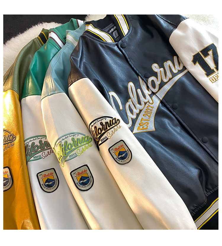 Retro črka vezenje jakna ženske Y2K pomlad ulica hip-hop baseball uniforma par priložnostna bomber jakna usnje_voghion.com