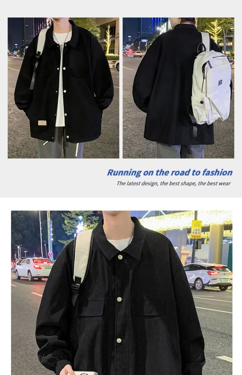 Veste chemise en daim pour homme – Manteau de travail décontracté surdimensionné pour le printemps et l'automne (M-3XL, noir/kaki)_voghion.com