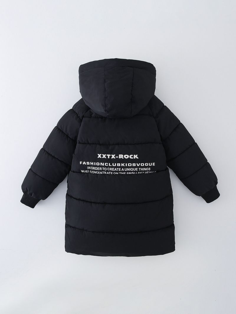 Boys' Winter Hooded Puffer Jacket – Thickened Long Sleeve Coat With Letter Print (120-170cm) – Detachable Hood, Zipper Closure – Warm & Trendy_voghion.com