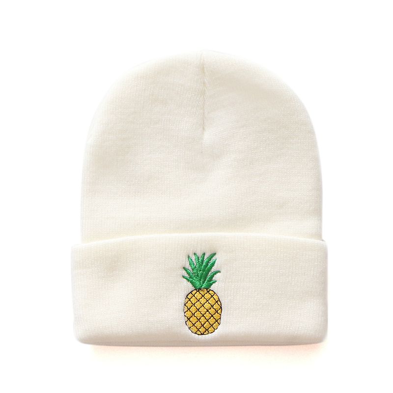 Gorro de punto bordado con piña unisex para estudiantes, lindo gorro de lana cálido, gorro de moda para el frío._voghion.com